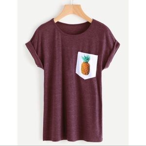 Pineapple Print Pocket Marled T-shirt